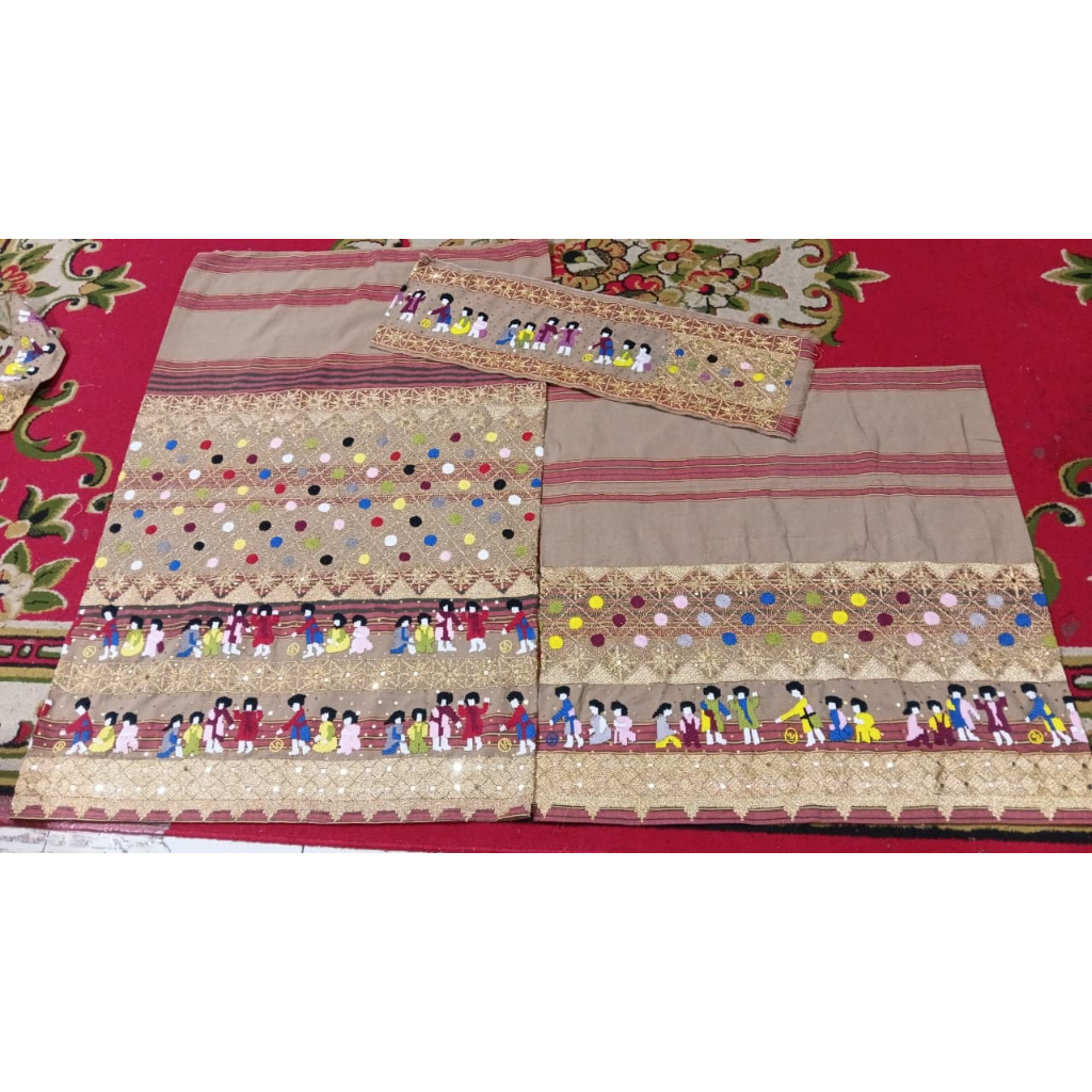 tapis songket lampung sulam tangan asli benang emas handmade mama papa + peci custom motif klasik mo