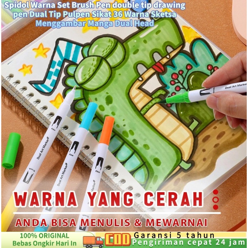Spidol Warna Set Brush Pen double tip drawing pen Dual Tip Pulpen Sikat 36 Warna Sketsa Menggambar M