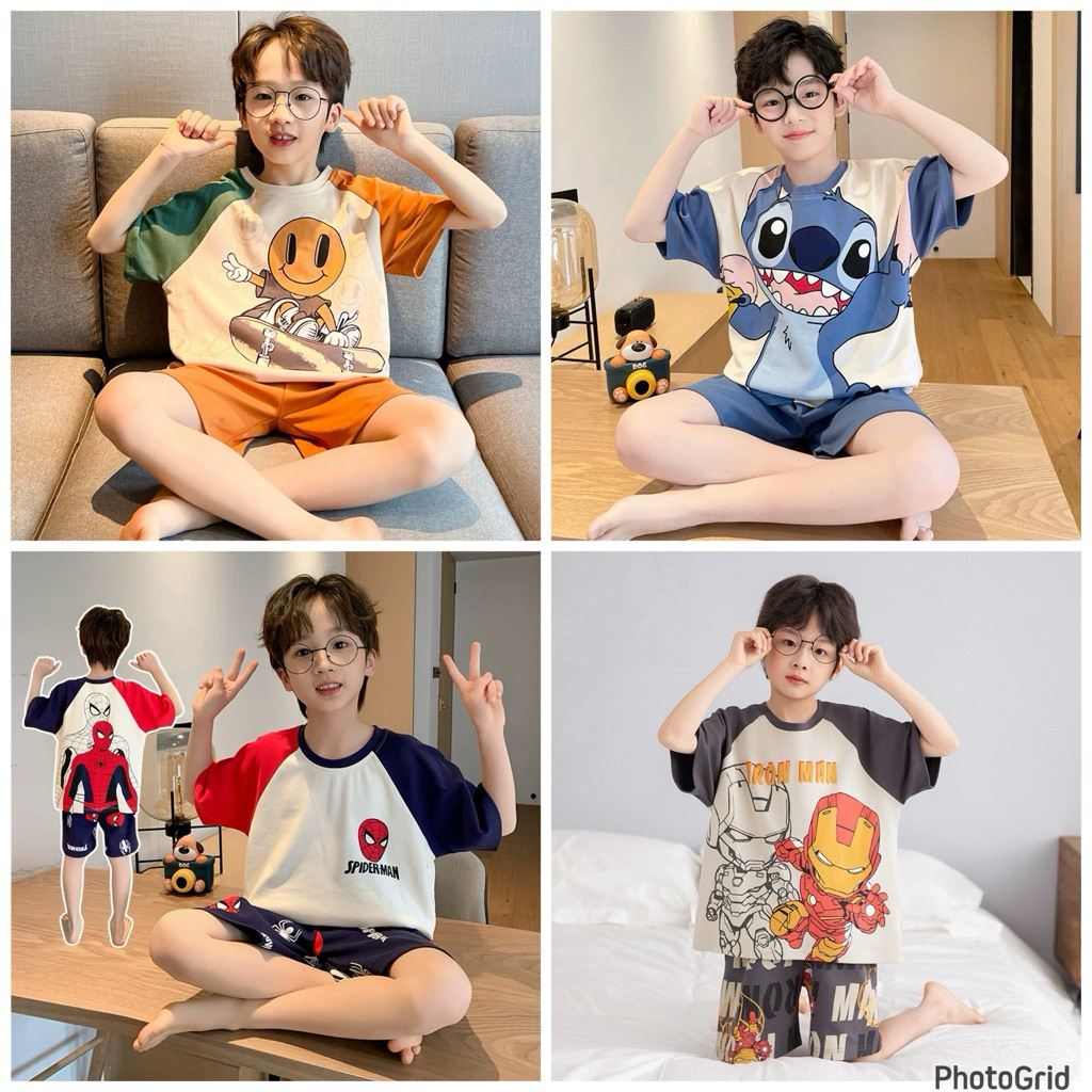SETELAN ANAK SPIDERMAN IRONMAN STITCH UNTUK USIA 2-10 TAHUN
