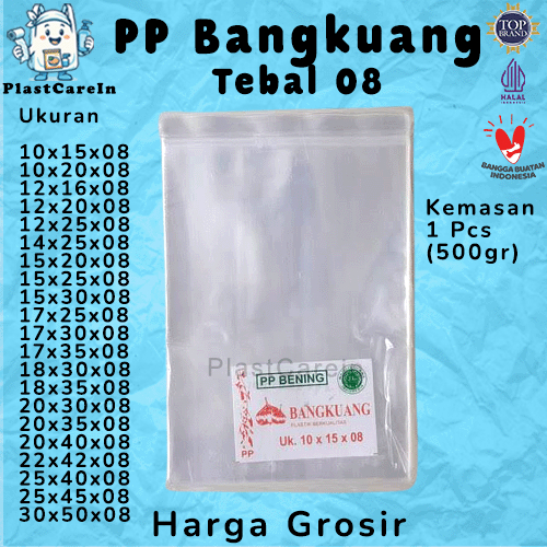 Plastik PP Bening BANGKUANG Tebal 08 uk, 10x15,10x20,12x16,12x20,12x25,14x25,15x20,15x25,15x30,17x25
