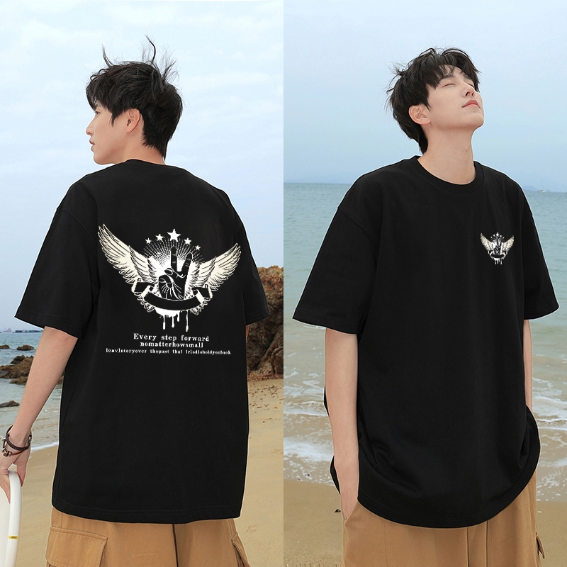 PUERTO Tshirt Oversize Baju Kaos Pria Distro Original 100% Tebal Sayap Lencana Mahkota Punk Amerika 