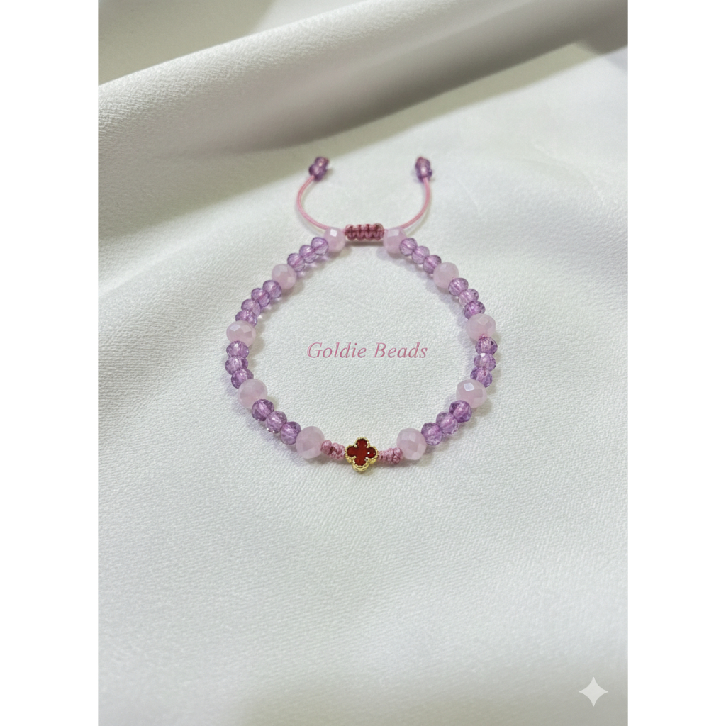 Gelang Manik Handmade Crystal Purple + Clover 0,2 gram Emas Asli Semar Nusantara