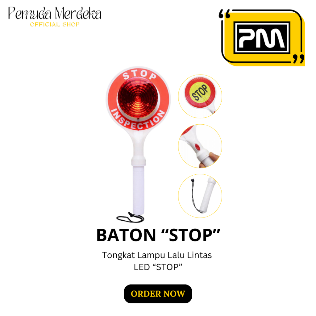 Tongkat Lampu LED Tulisan STOP Inspection - Rambu Tangan Pengatur Lalu Lintas & Senter Parkir Satpam