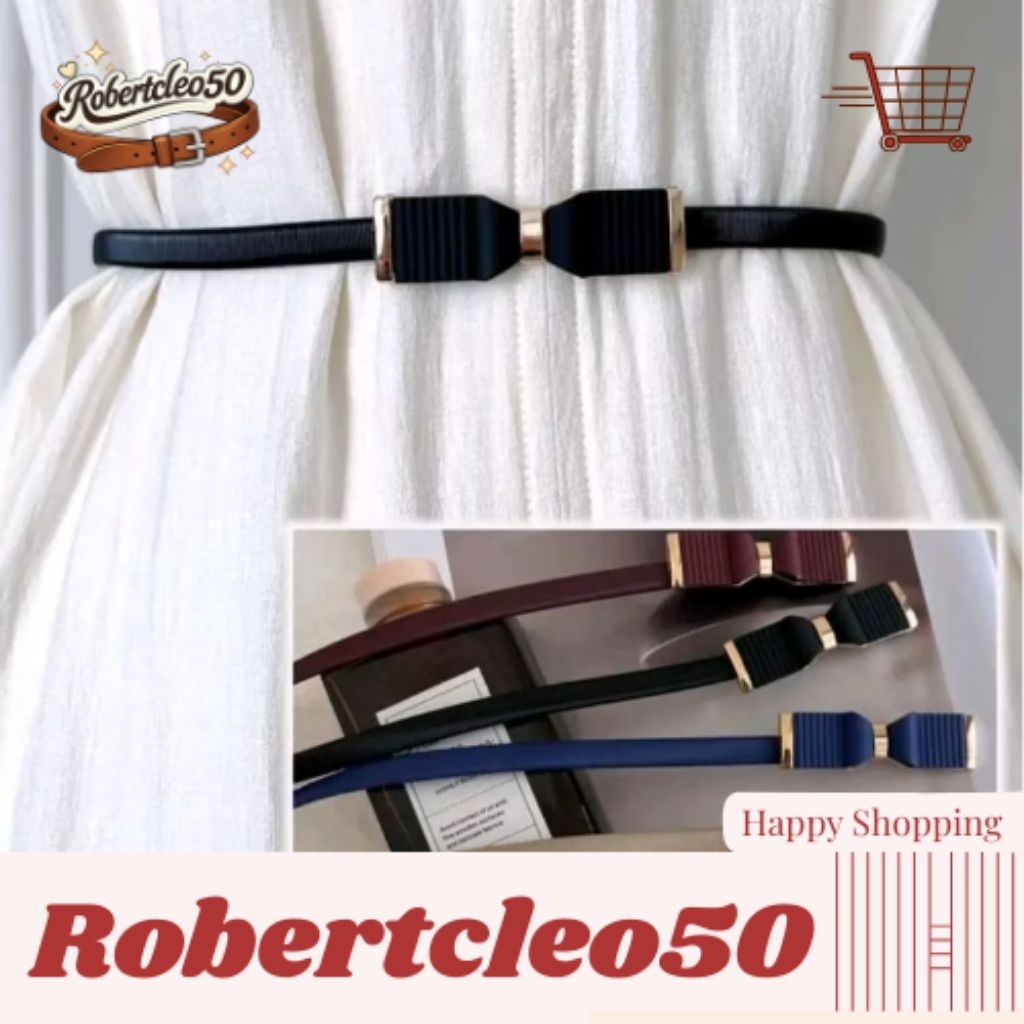 Ikat Pinggang Wanita Besi Elastis Melar Belt Cantik Perempuan Hitam Bunga Elips