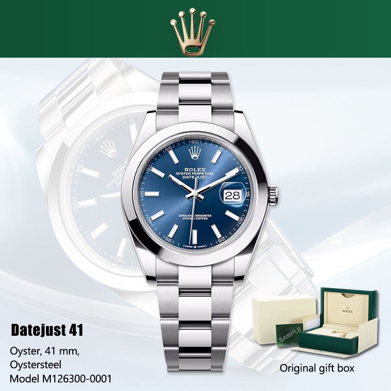 [Rolex watch] 100% original Jam tangan rolex pria Datejust Series M126300-0001 41mm Baru Blue dial T