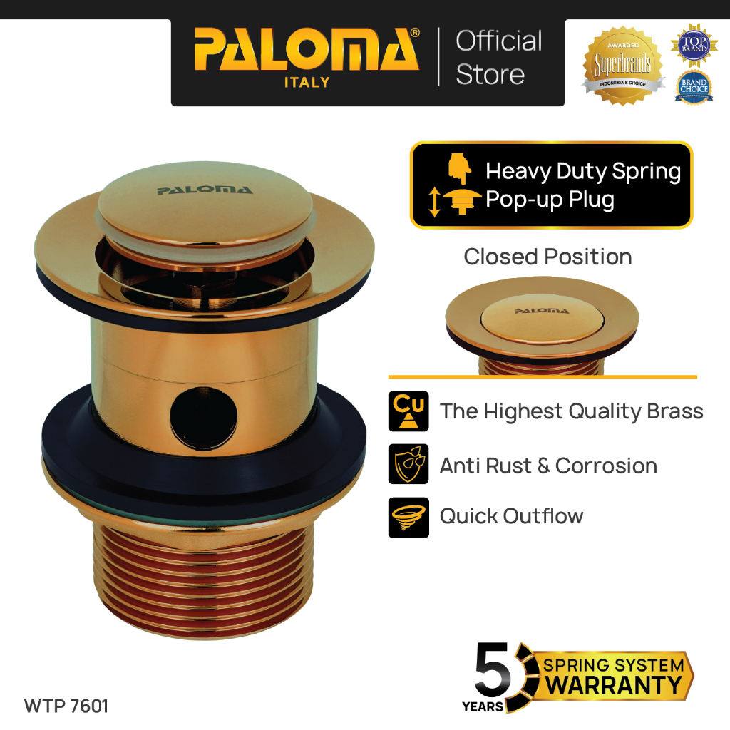 PALOMA WTP 7601 Afur Wastafel Kepala Sifon Pop Up Waste Avur Washtafel Brass Kuningan Everose Gold