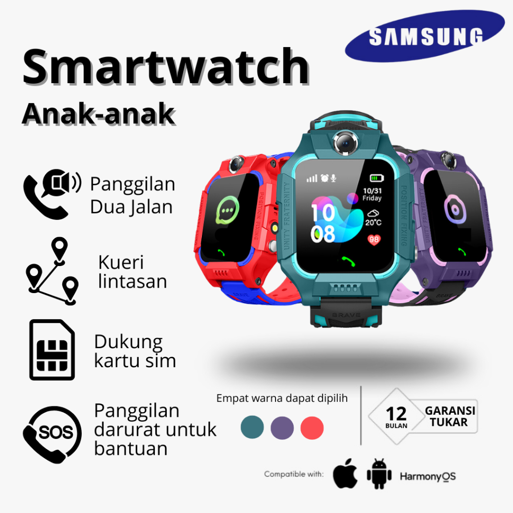 Samsung Smartwatch Anak, Jam Tangan Telepon Anak 1.44 Inci, Layar Tahan Air, SOS Jarak Jauh, Bisa Di