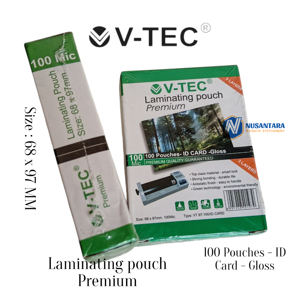 (ISI 100 LEMBAR) V-TEC Plastik Laminating film KTP 100 / 250 mic Dengan Mesin Laminasi Surat / Dokum