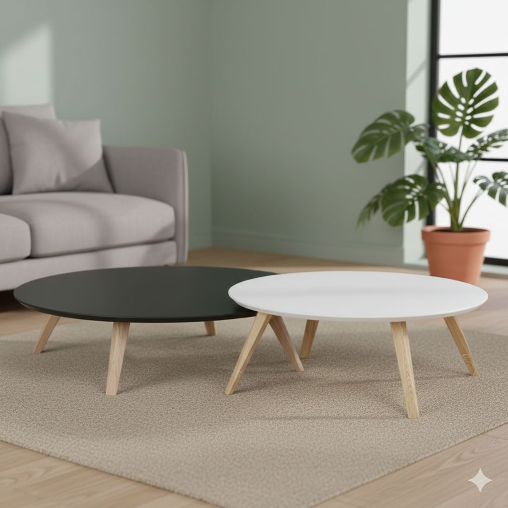 Meja Tamu Bulat Lesehan Putih atau Hitam 60cm Lipat Besi Kayu