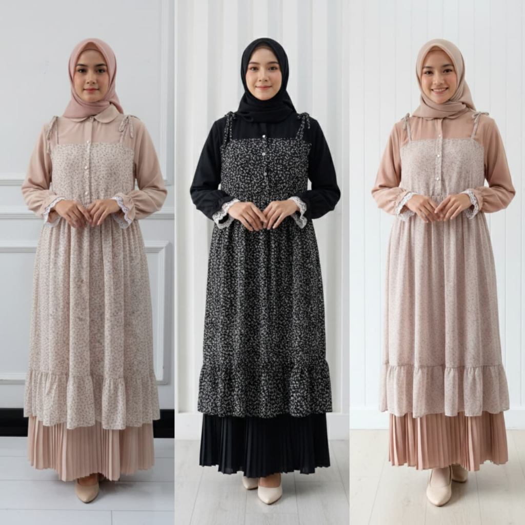 GAMIS WANITA DELIA CERUTY PLISKET TIAMODE MOTIF BUNGA