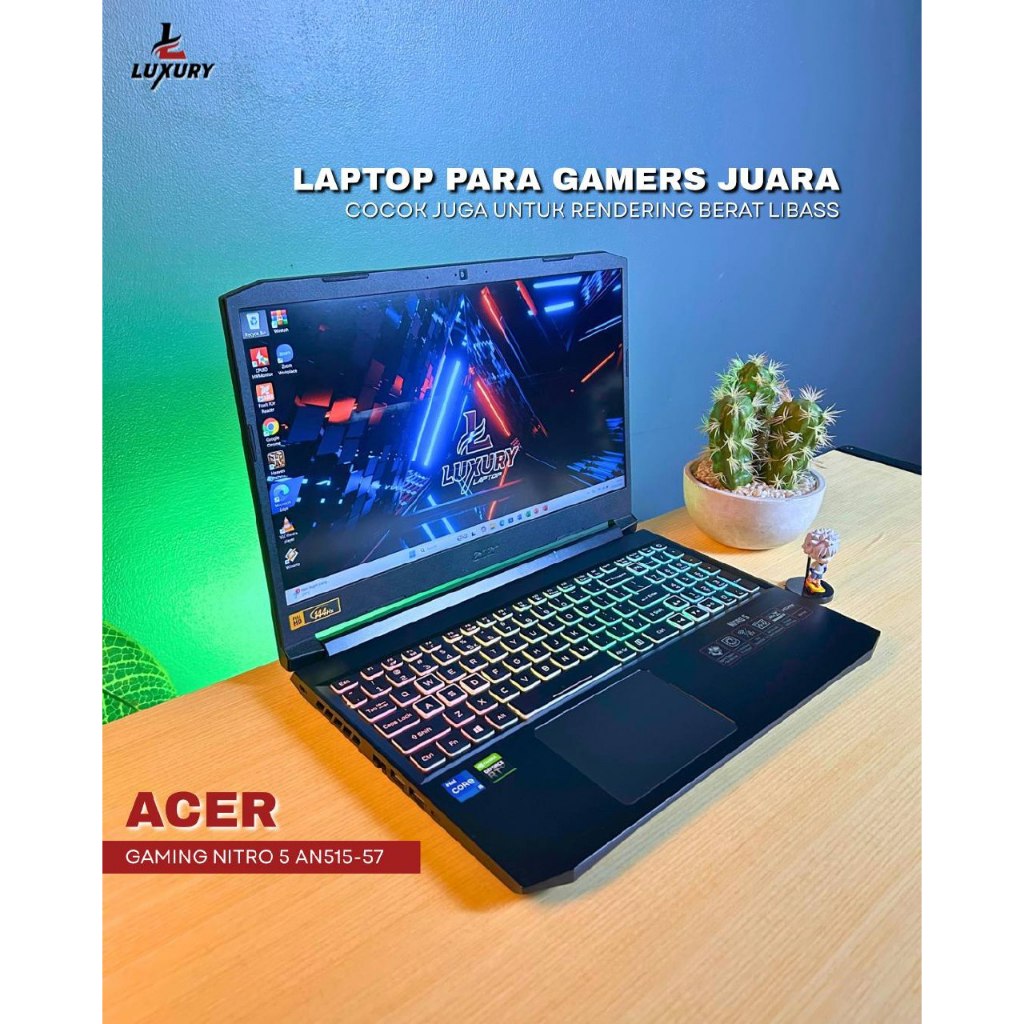 LAPTOP GAMING ACER NITRO 5 AN515-57 CORE I5 GEN 11 NVIDIA RTX 3050 SSD 512GB RAM 8GB LAYAR 144HZ BAC