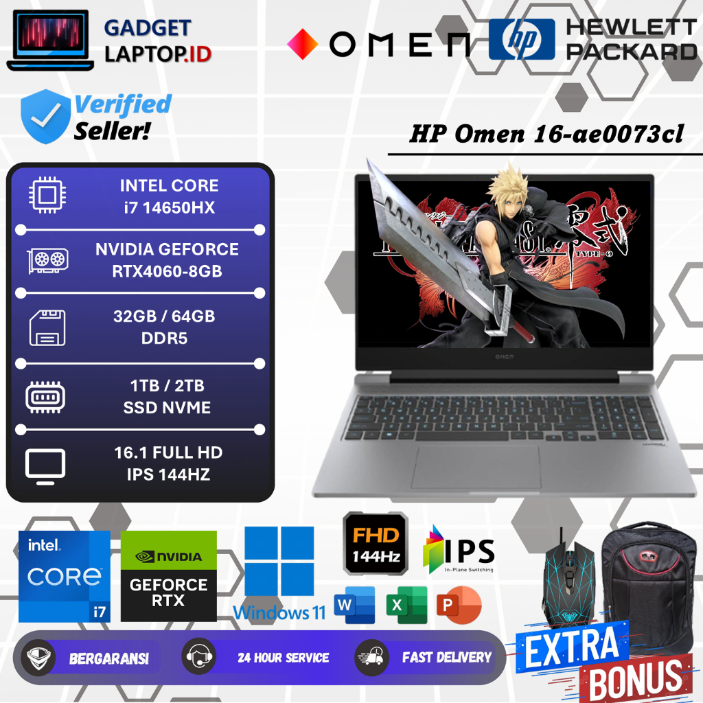 Laptop Gaming HP Omen 16-ae0073cl Intel Core i7 14650HX 64GB DDR5 2TB RTX4060-8GB Full HD IPS 144Hz