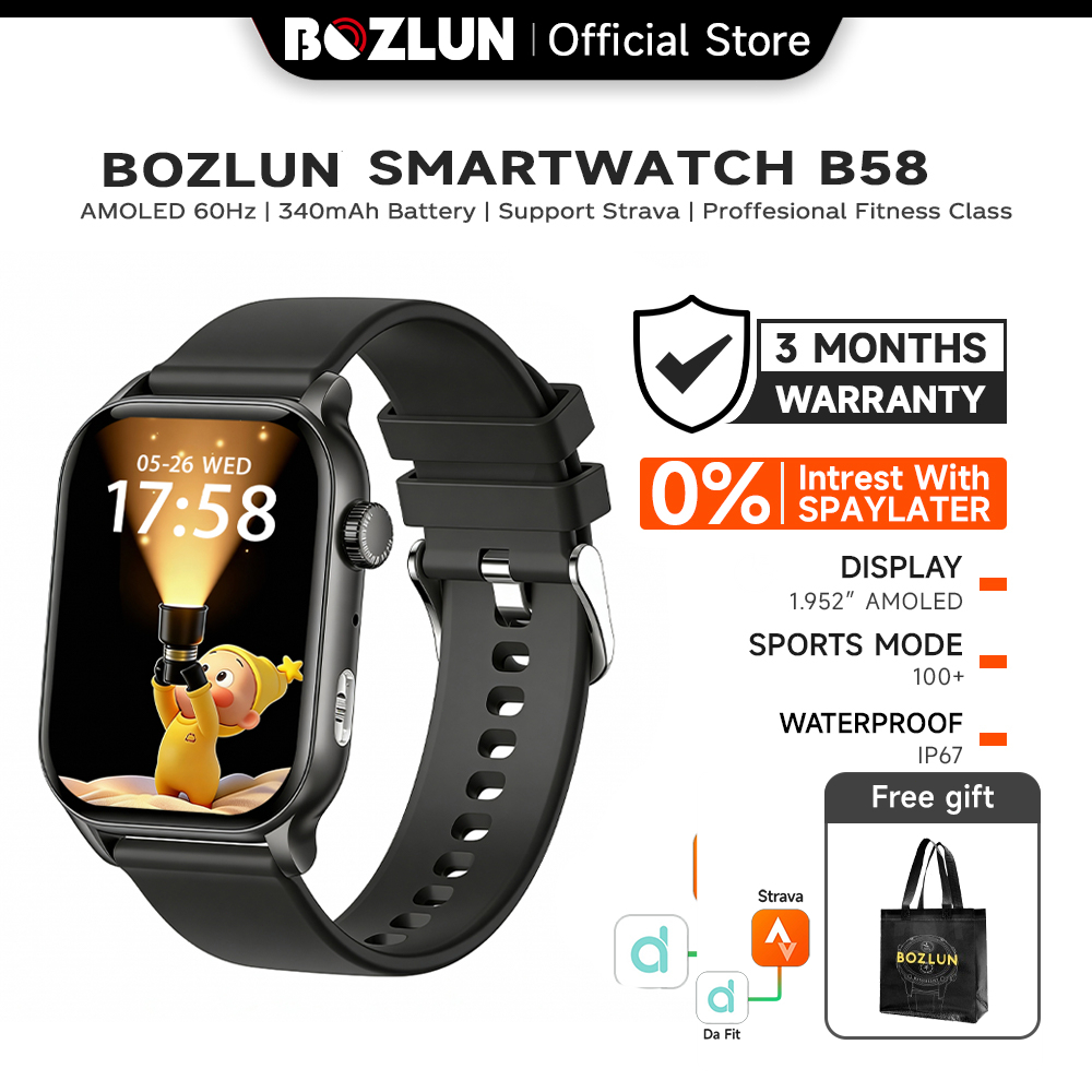 BOZLUN B58 Smartwatch |1.93 Inch Amoled 60Hz Screen | Bluetooth Phone Call | IP68 Waterproof| Led Fl