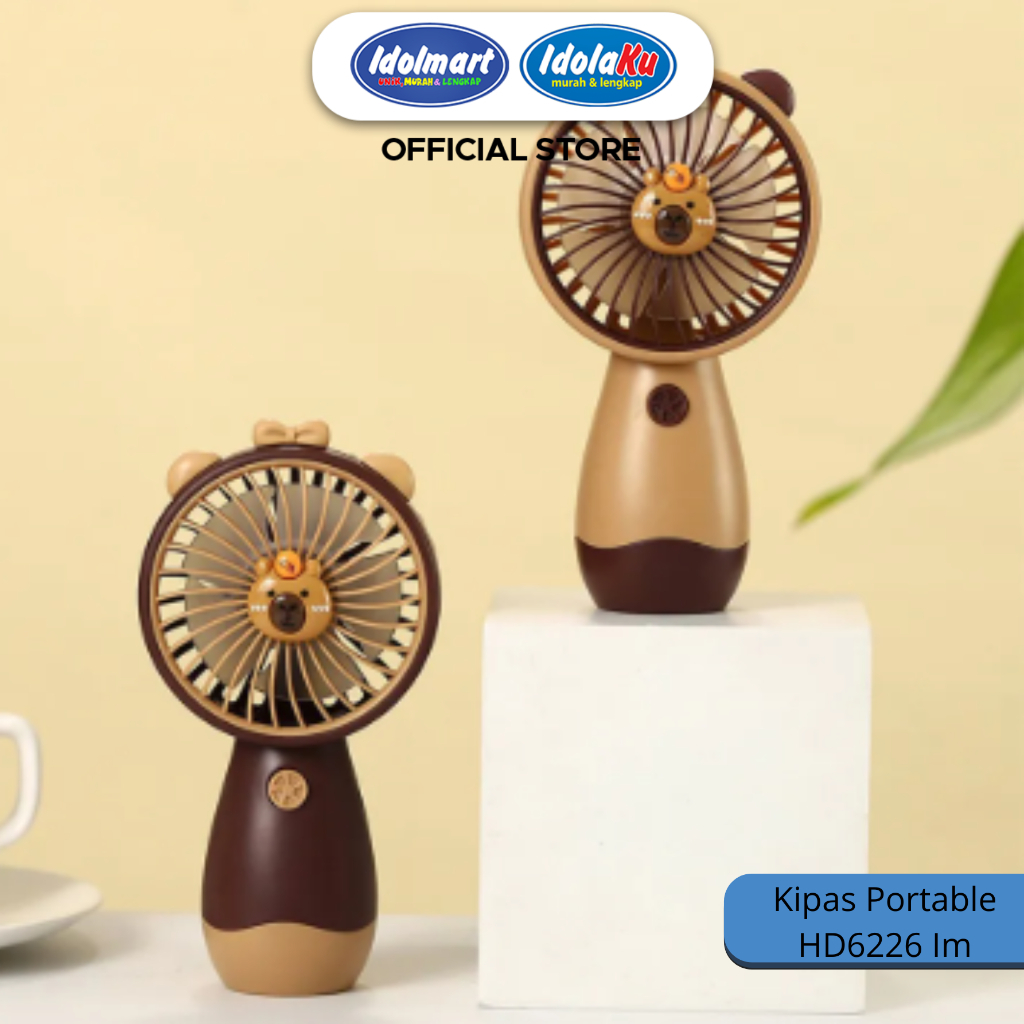 IDOLMART Kipas Angin Mini Portable Karakter Beruang HD6226 USB Rechargeable – Kipas Lucu -Surabaya