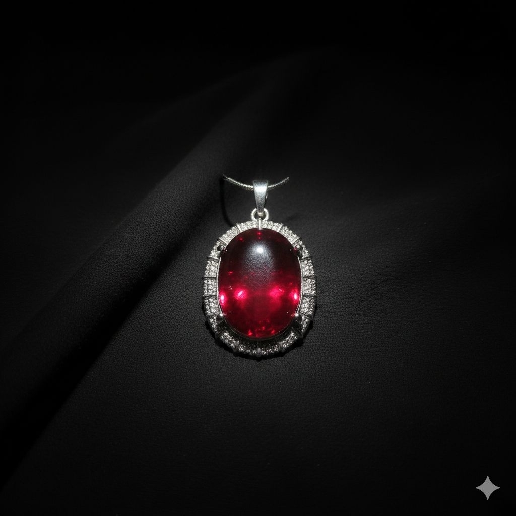 liontin germanium batu akik merah siam jumbo dim 25x20 mm