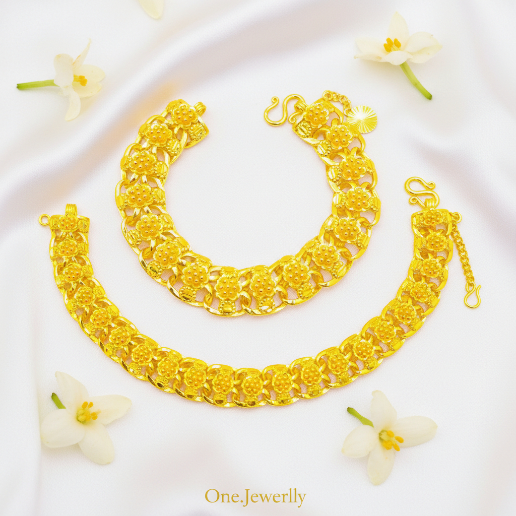 NEW GELANG TANGAN WANITA BERMOTIF BUNGA EMAS 24K BAHAN BANGKOK TITANIUM EMAS BANGKOK