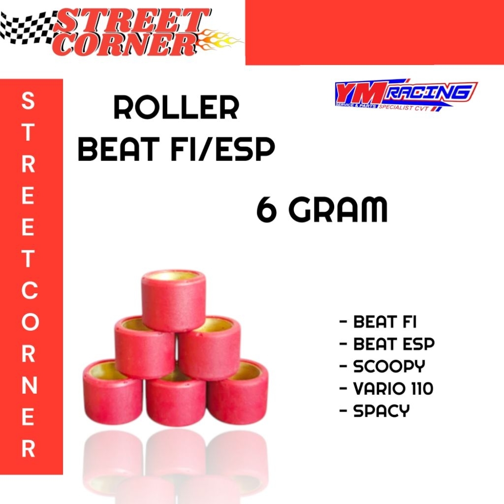 Roller beat fi 6 gram ym racing 1 set isi 6 butir / roller beat fi /beat esp/scoopy fi /scoopy esp /