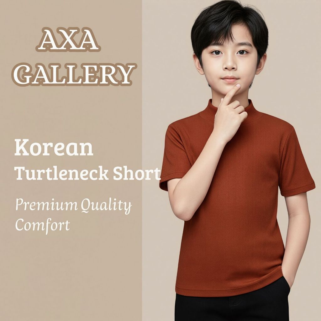 Baju Rajut Anak Cowok Model Turtleneck Kerah Tinggi Polos Lengan Pendek