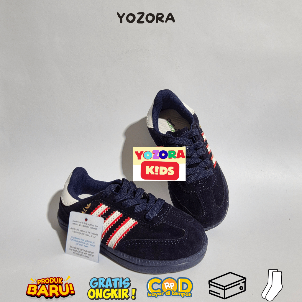 Sepatu Anak Sneakers Suede Sporty Usia 1-10 Tahun Anti Slip Motif Spzl Tl Munchen ukuran 21 22 23 24