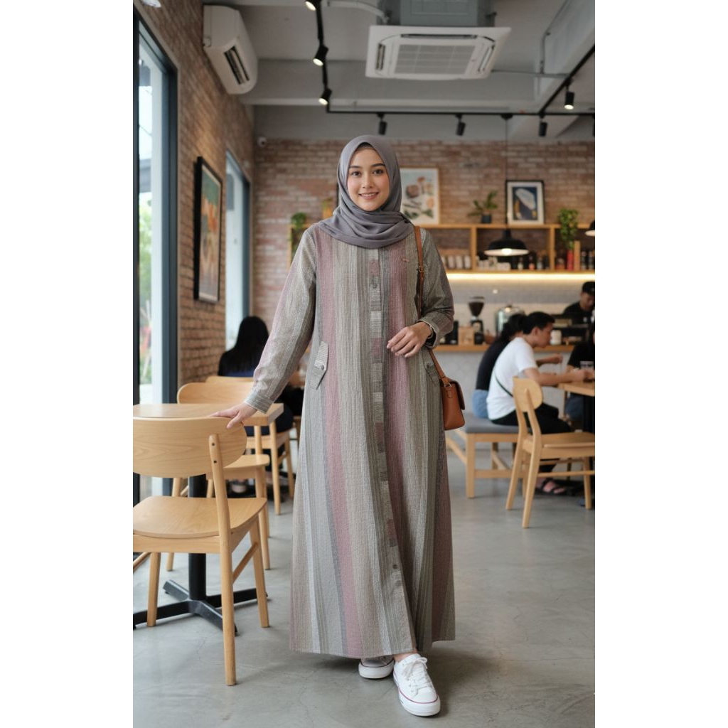 Gamis katun triset Dres bemotif salur kotak