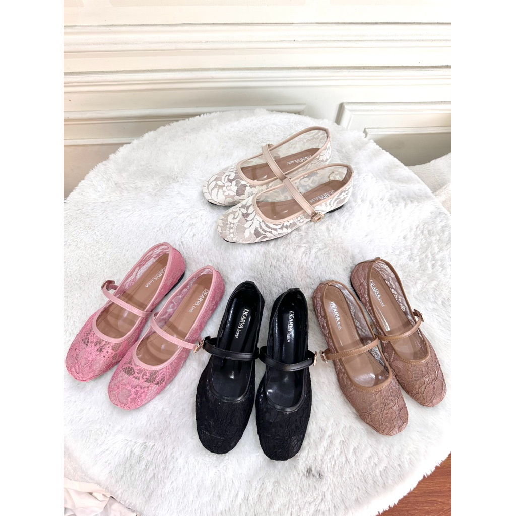 sepatu wanita F04 Louisdear flat shoes wanita bahan brokat