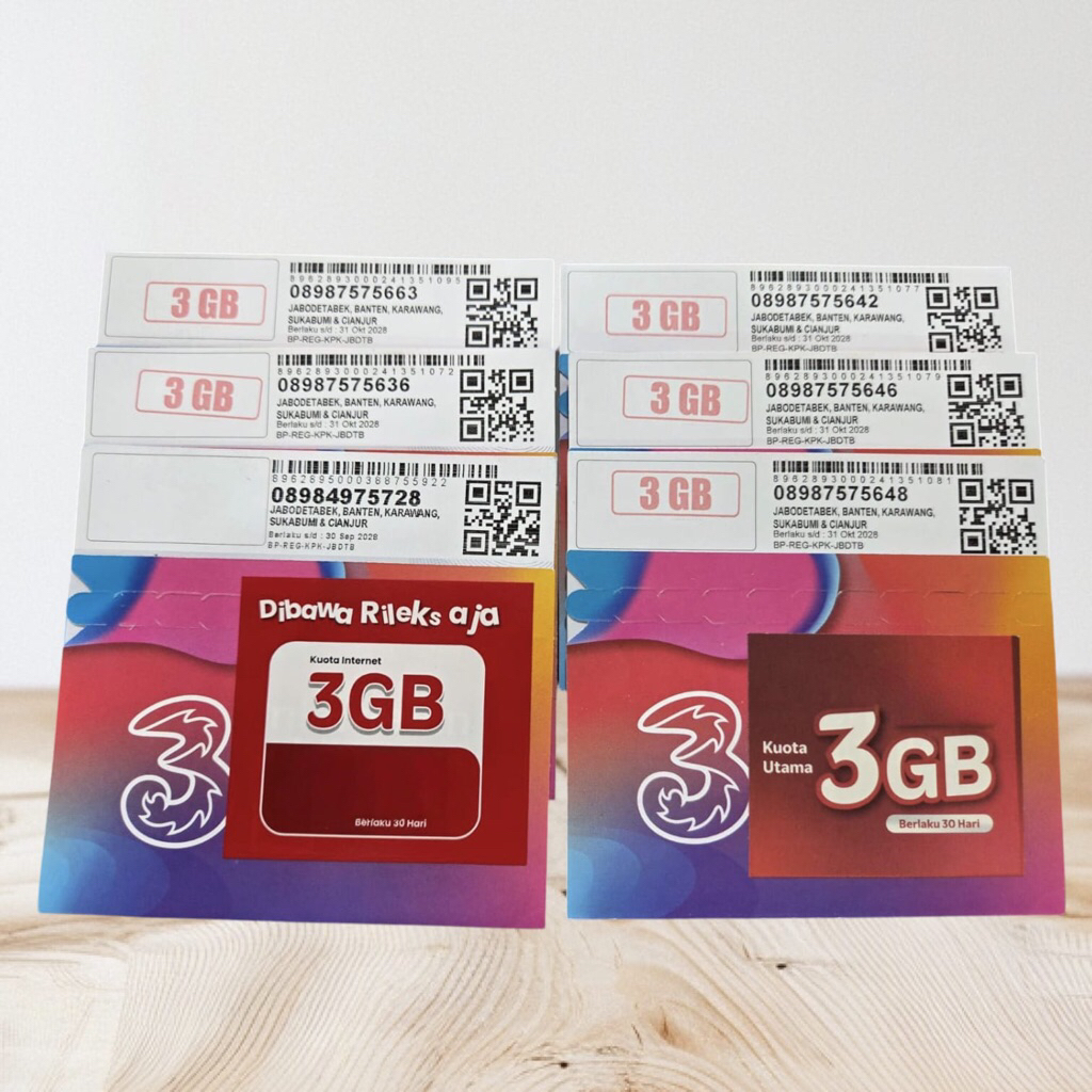 KARTU PERDANA TRI PAKET 3GB SEGEL MASA BERLAKU PAKET 30 HARI