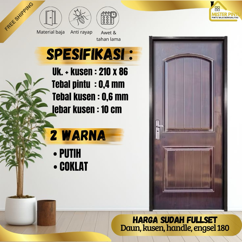 Pintu Baja Ekonomis  0404 Pintu Baja Set Pintu Plate Baja / Pintu + Kusen + Handle Anti Karat / Pint