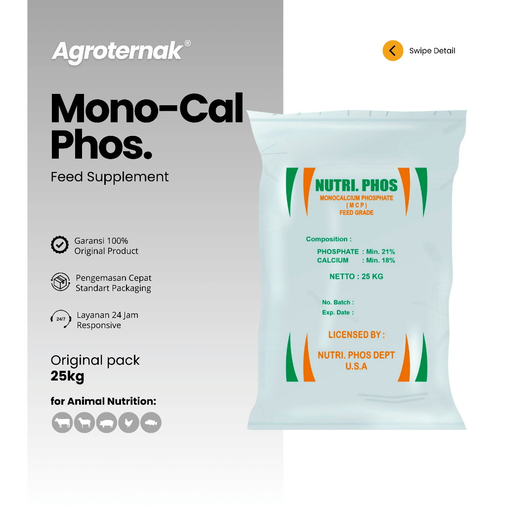 MCP 21% Monocalcium Fosfat Mineral Makro Calcium Phosphate Hewan Ternak