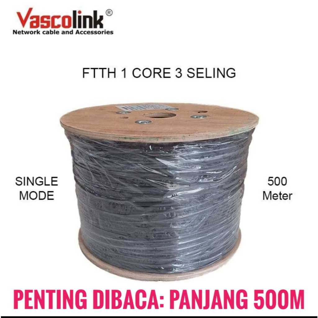 Kabel Fiber Optik FO FTTH Dropcore 1 Core 2 Core 4 Core 3 Seling Baja 500 Meter 500M