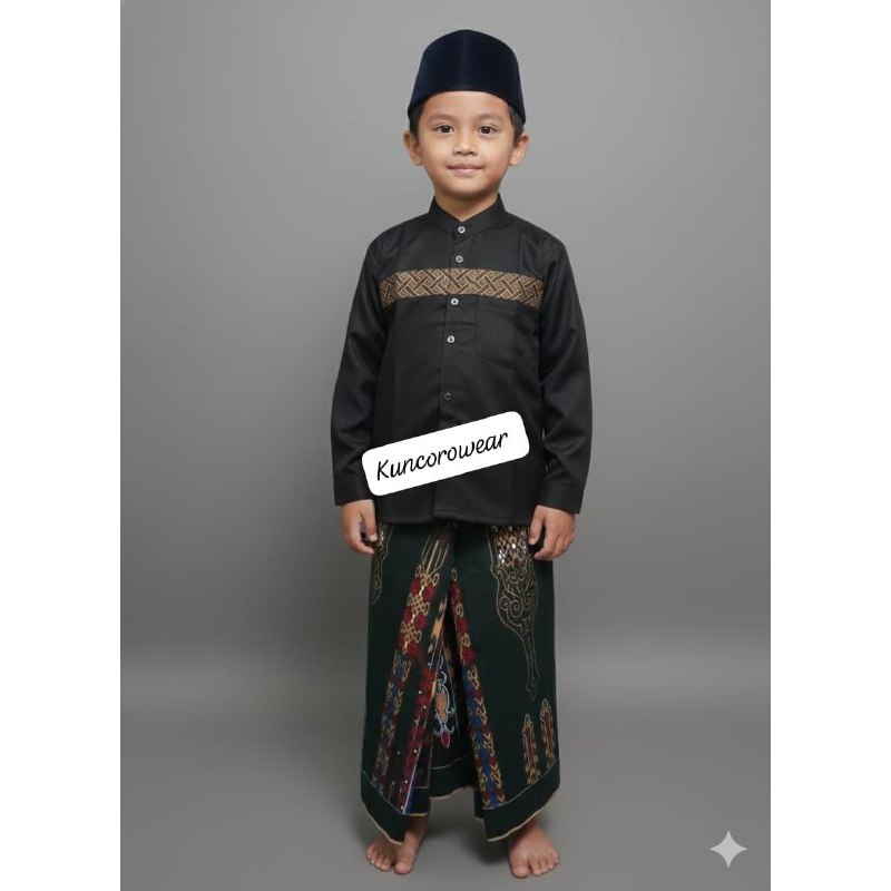 Baju Koko Coupel Sarung Anak Laki Laki motif bhs  anak lengan Panjang set terbaru