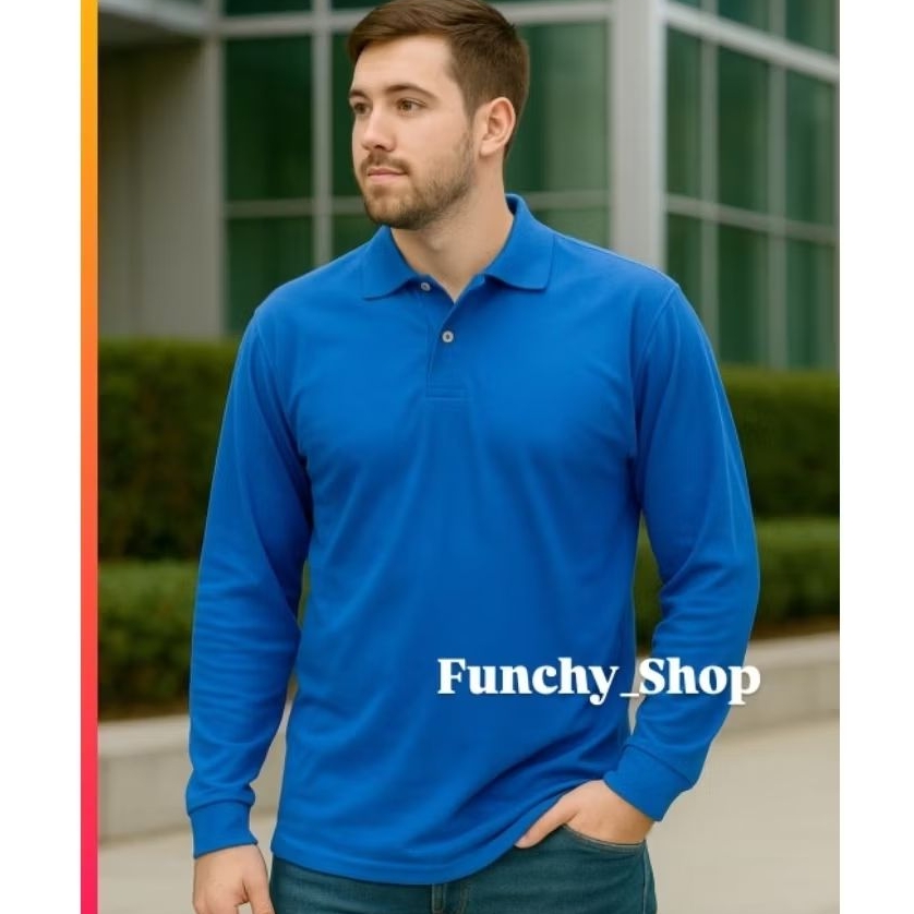 KAOS POLO KERAH LENGAN PANJANG TURKIS BIRU TURKISH