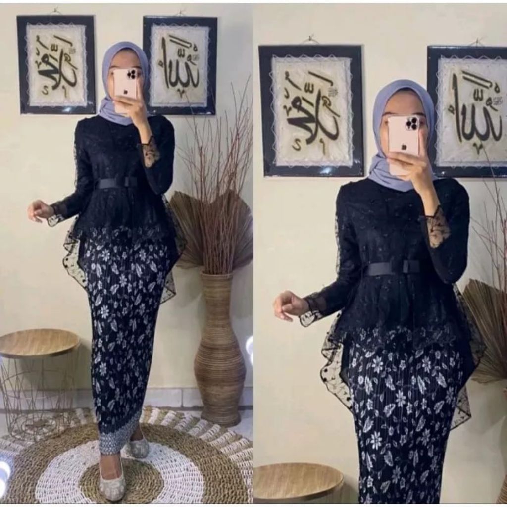 Set Blouse Kebaya Aurora Tille Mix Rok plisket Batik / Baju Kebaya  Wanita Muslim Modern / Set Kebay