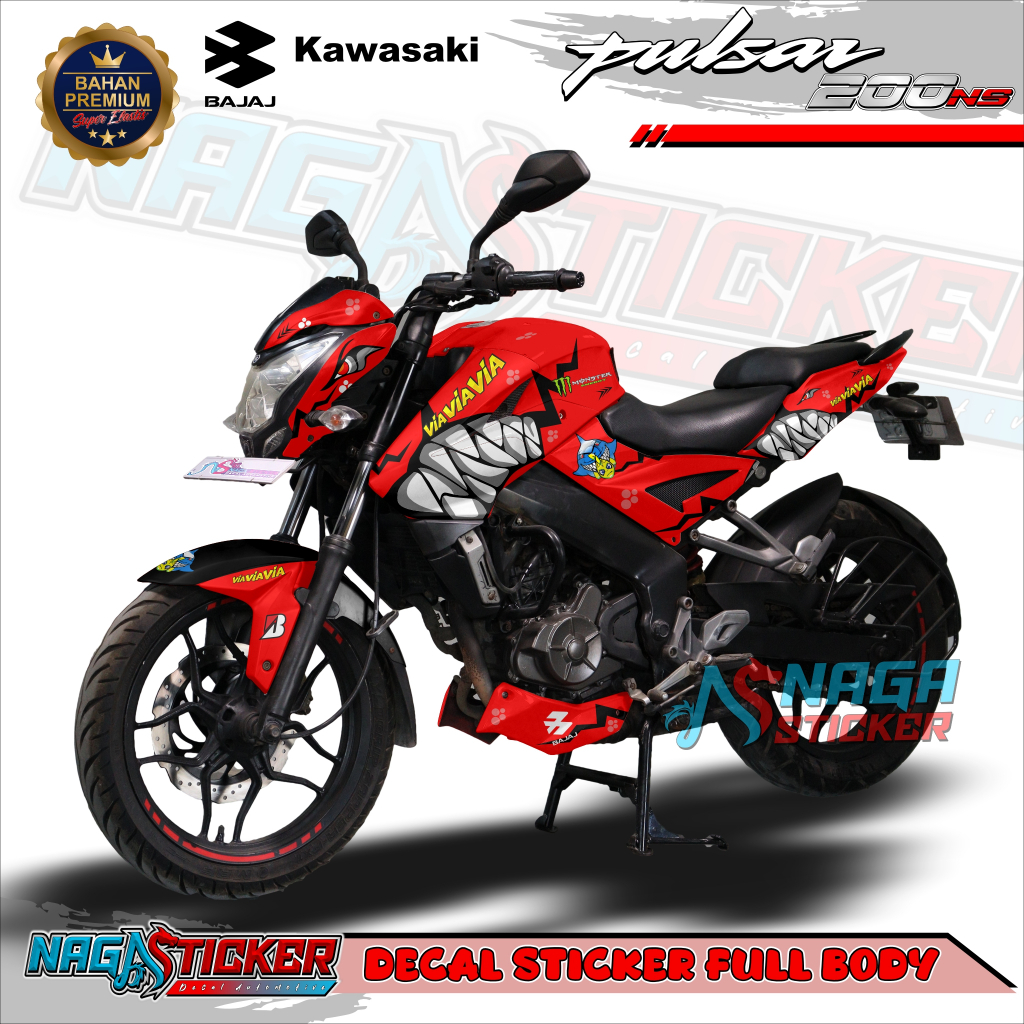 Decal Sticker Motor Full Body Kawasaki Bajaj Pulsar NS200 Motif Shark Kode PSR01 Desain Bisa Custom