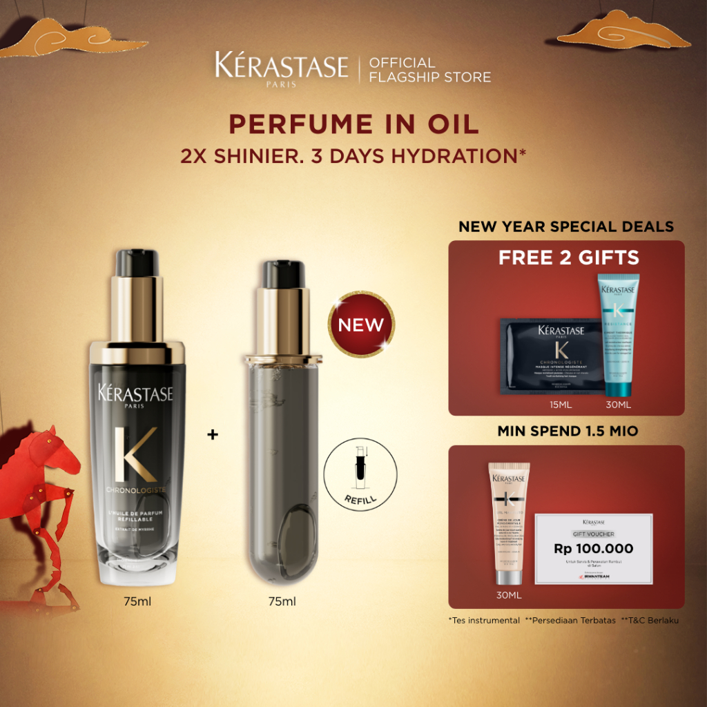 Kerastase Chronologiste Hair Oil 75ml & Refill Bottle 75ml Anti Aging Hair Serum - Serum Rambut untu
