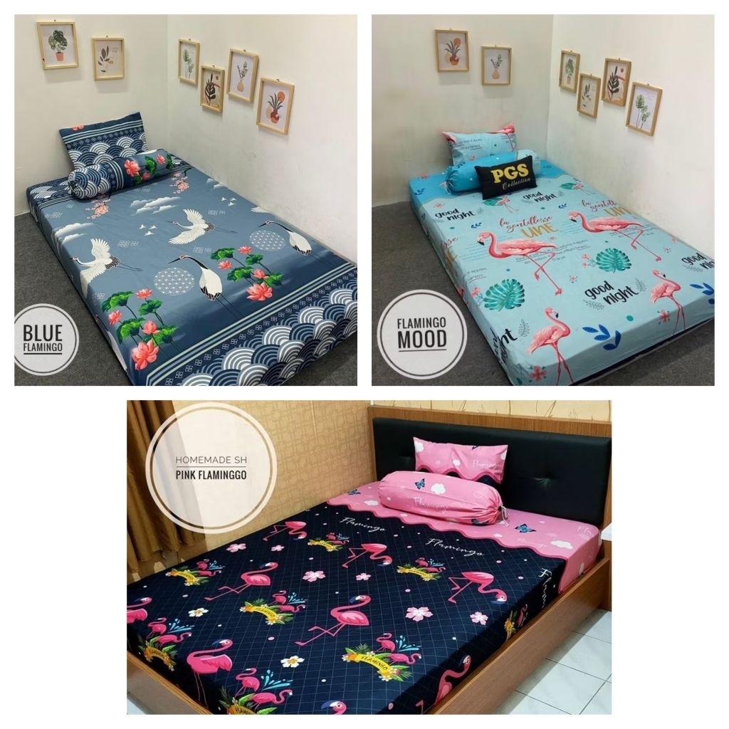 Sprei Katun Disperse Motif Flamingo | 120 160 180 | Bahan Lembut Adem