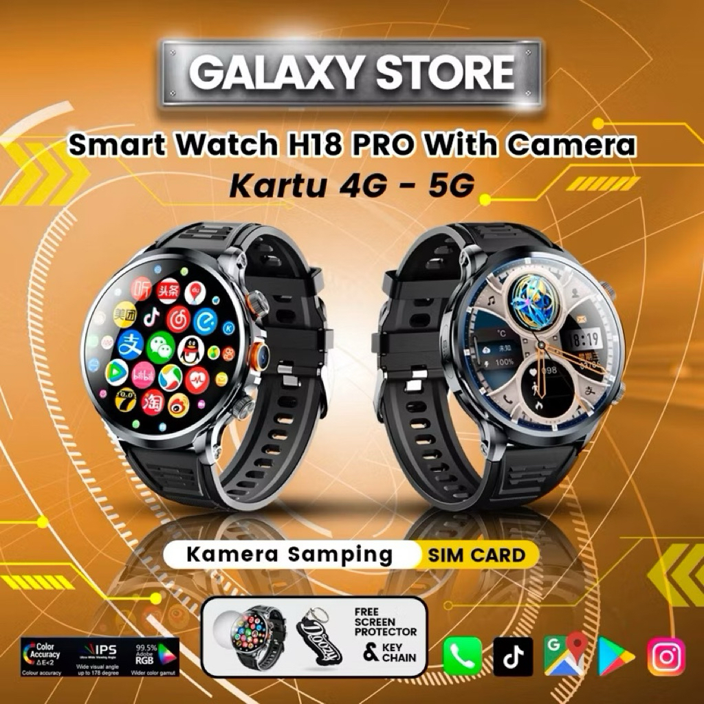 Galaxy-H18 pro smartwach simcard jam tangan android | 4G/5G Slot SIM Kamera | NFC | Ram 8GB & Rom 12
