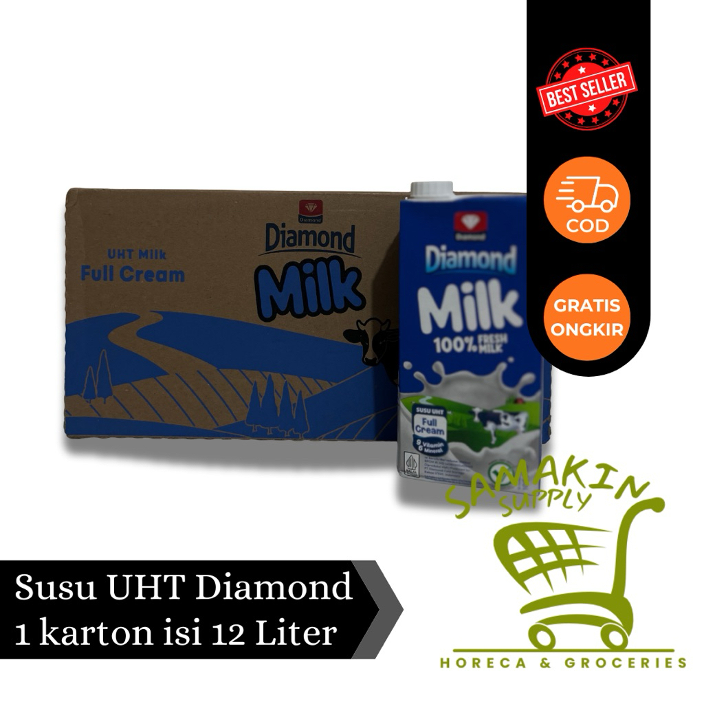 Susu UHT diamond 1 dus kemasan 1 liter isi 12 / Susu UHT full cream kemasan 1000 ml 1 dus isi 12 pac