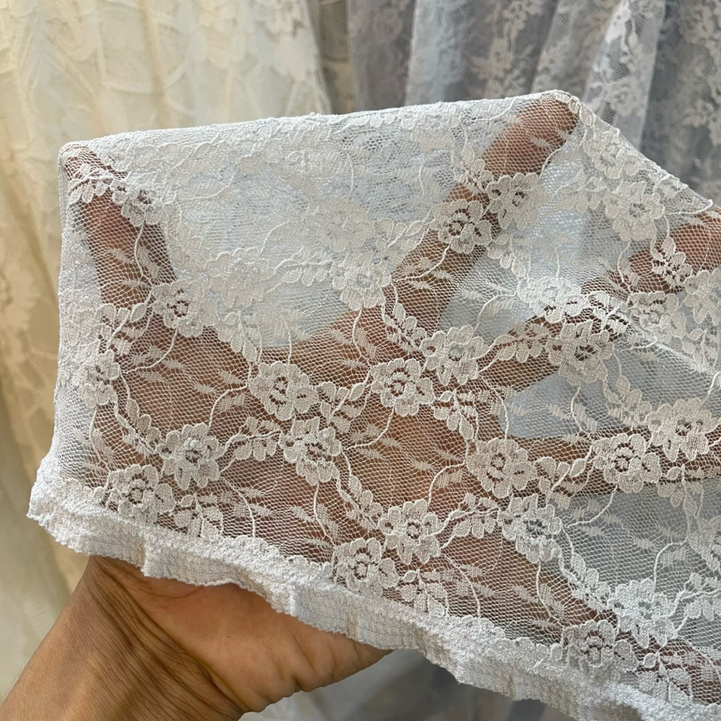 kain semi prada - kain brokat street motif bunga premium - warna putih - kain brukat motif tb