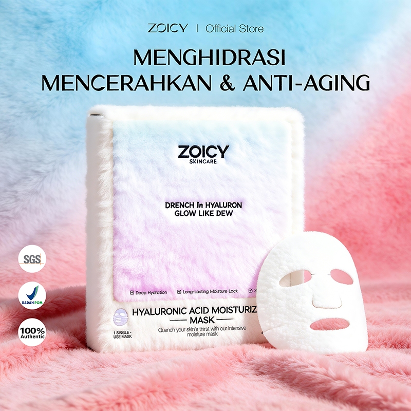 [Masker Andalan Sandrina]  ZOICY Sheet Mask Hyaluronic Acid 5pcs 1 Box - Masker Wajah Mencerahkan Ku