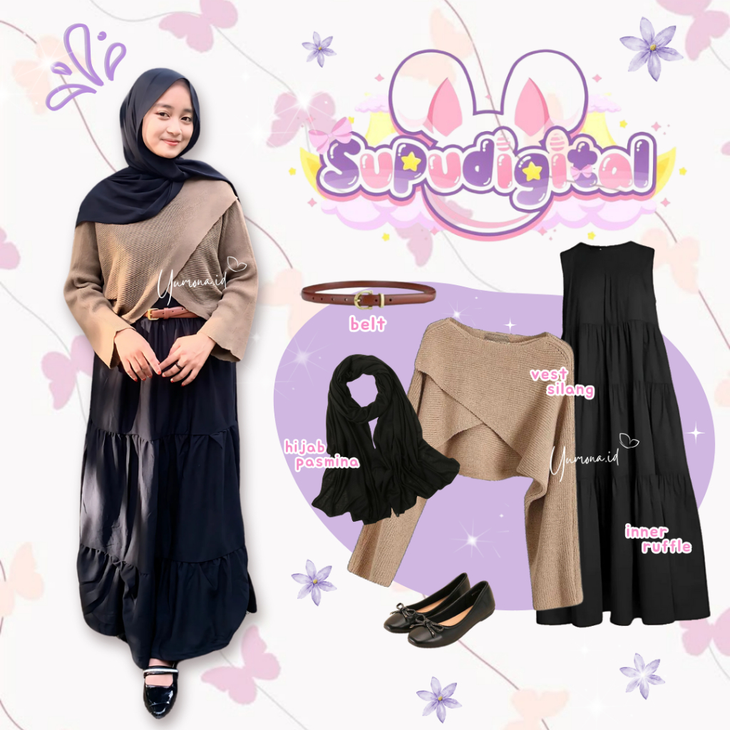 One Set Wanita 4IN1 | Ootd Dress Kekinian Remaja Hijab | Setelan Hijab Remaja Korean Style - Z02