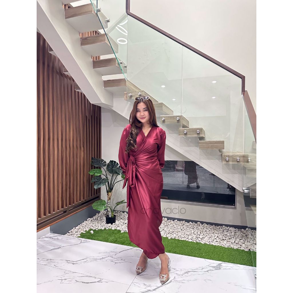 Kimono Wrap Dress Satin Sillk Premium Long Dresss Musliim M L XL XXL