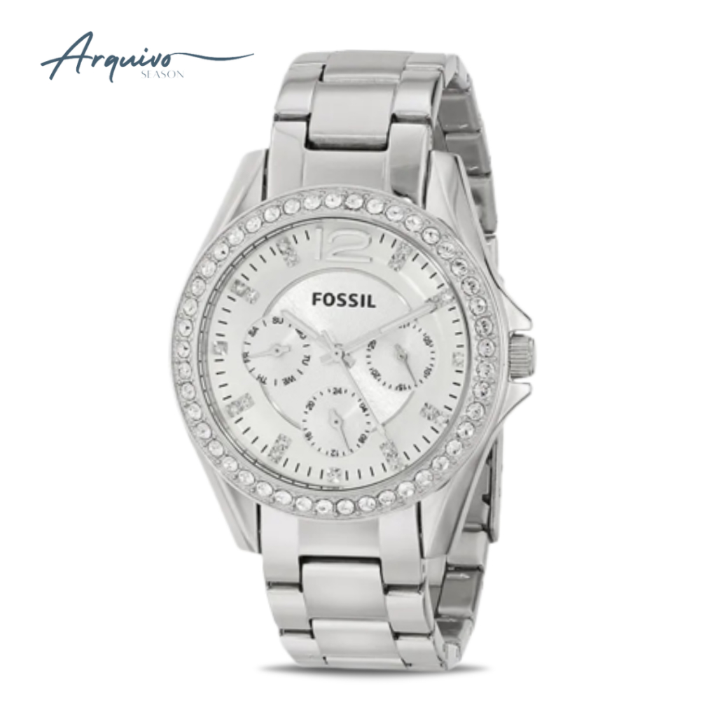 Jam Tangan Fossil Wanita Chronograph Silver Stainless Steel Mewah Original ES3202