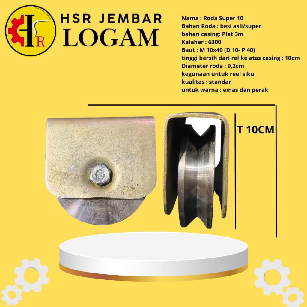 Roda super 10 siku, roda gerbang besi rel siku, roda pagar jumbo super 10
