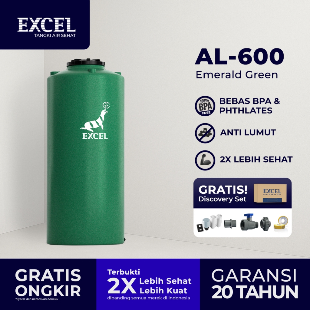 Tangki/ Tandon/ Toren air EXCEL - Roto AL-600 Emerald Green Grahaexcel. Anti lumut, lebih sehat. Tan