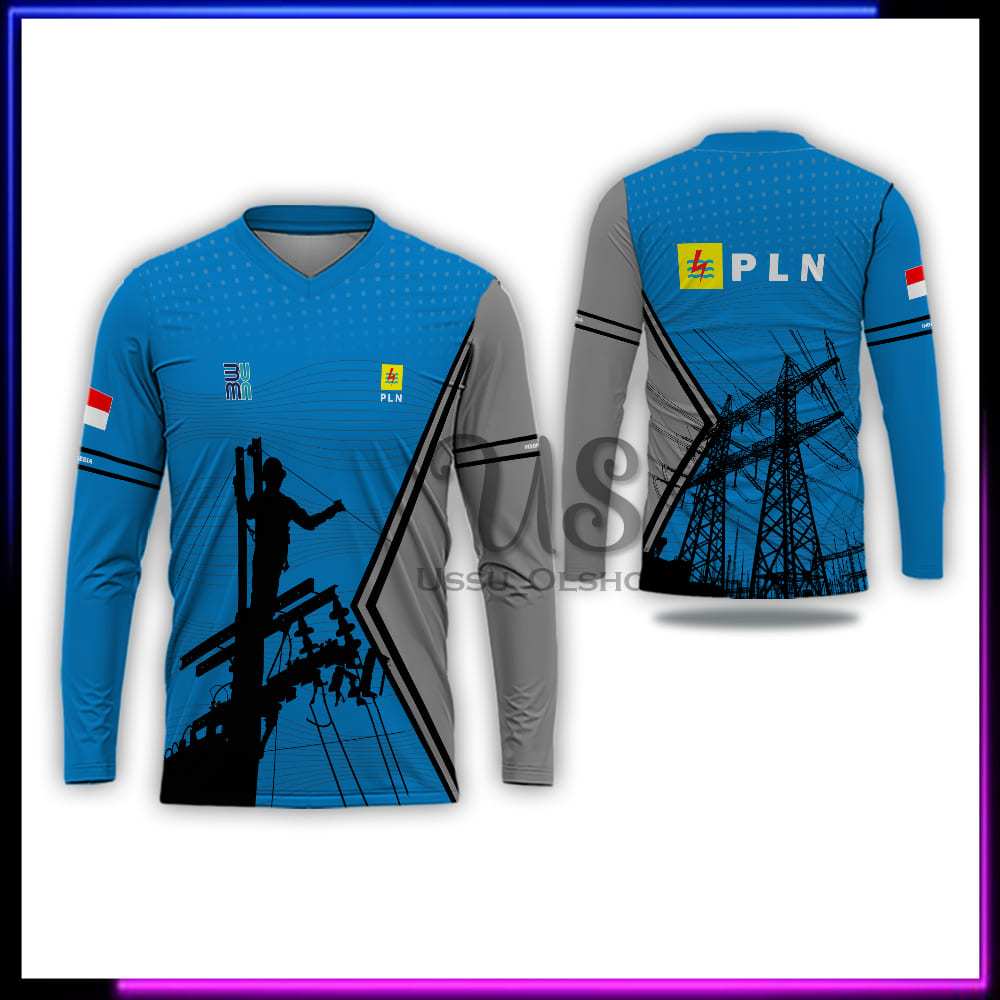 Kaos PLN Lengan Panjang - Baju Pln Listrik Indonesia - Pakaian Dinas Seragam Pln - Baju Listrik Pint