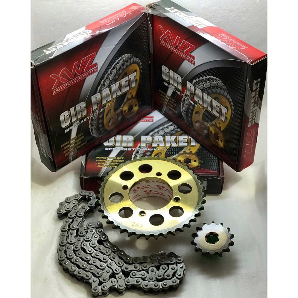 Gear Set Paket / Girset Motor Suzuki & Kawasaki Series XWZ GOLD (Available Stock KLX 50T, KLX New 44