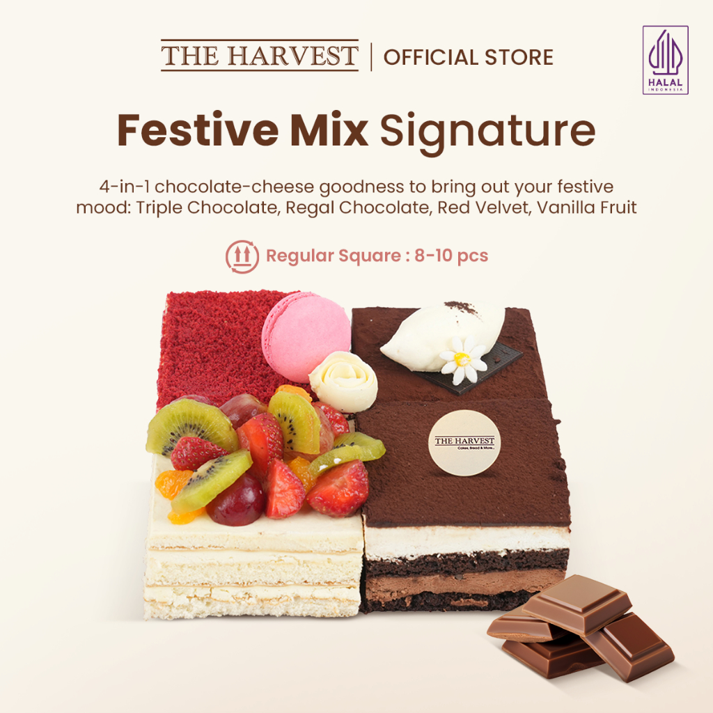 Festive Mix Signature Regular Square | Kue Ulang Tahun Rasa Dengan Pilihan 4 Rasa Coklat Keju Dan Bu