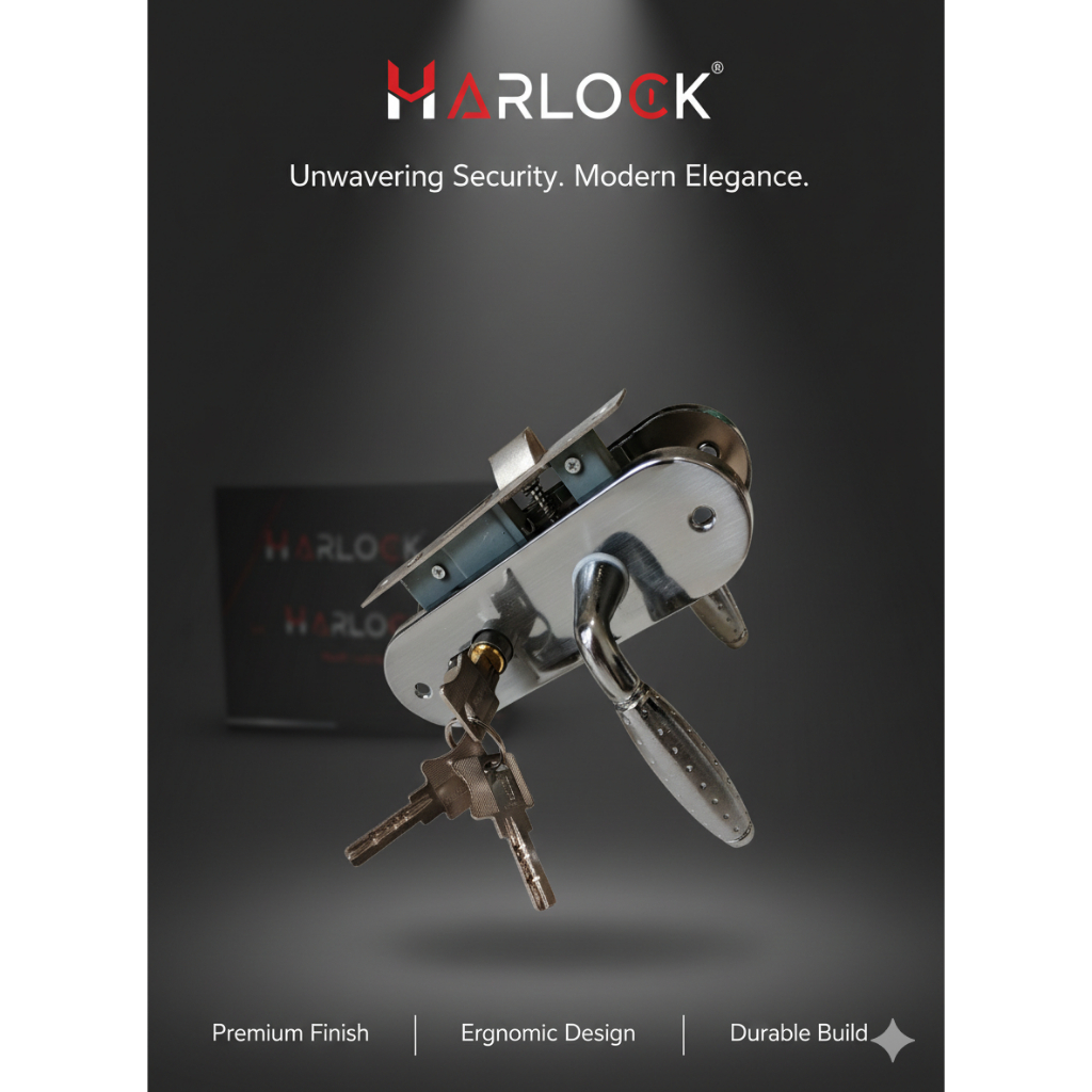 Harlock Handle Pintu Kecil Set Stainless Chrome - Gagang Pintu Minimalis Anti Karat - Silinder Kunci