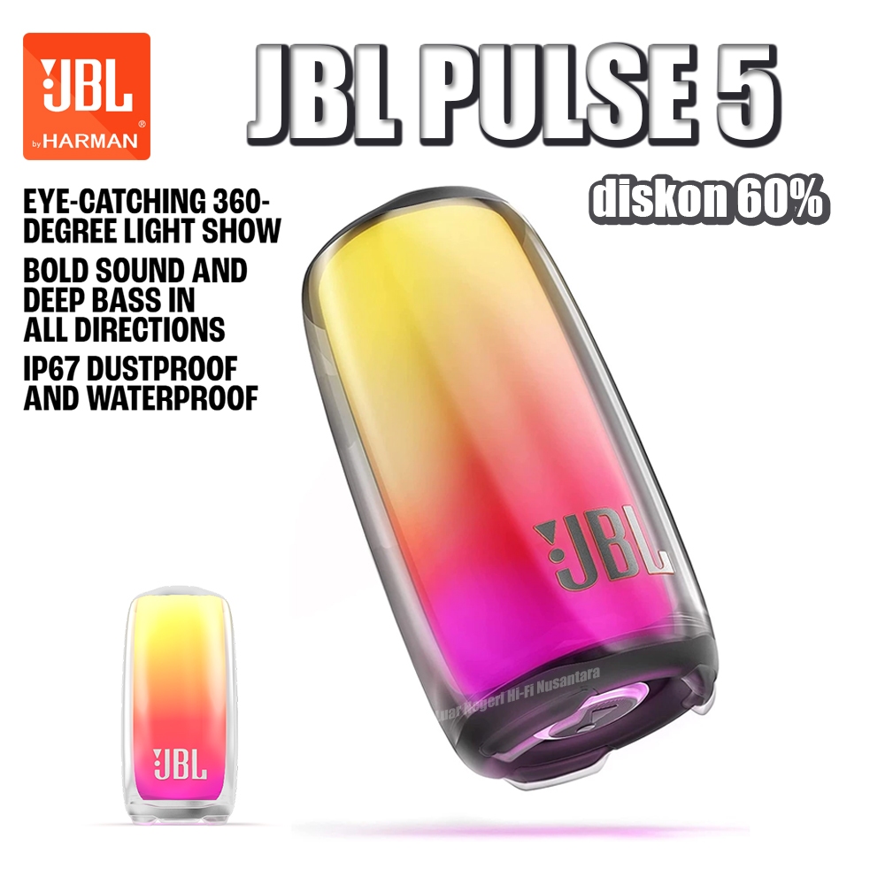JBL Pulse 5 Speaker Bluetooth IP67 Waterproof 12 Jam PartyBoost Multiwarna IP67 Dustproof
