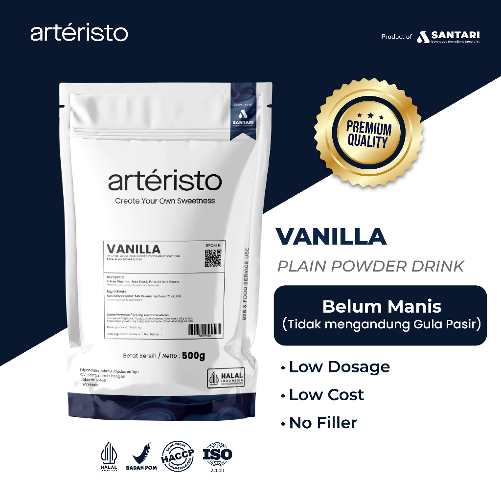 ARTERISTO VANILLA PREMIUM BUBUK MINUMAN 500GR - TANPA GULA PASIR - Bubuk Minuman Instant